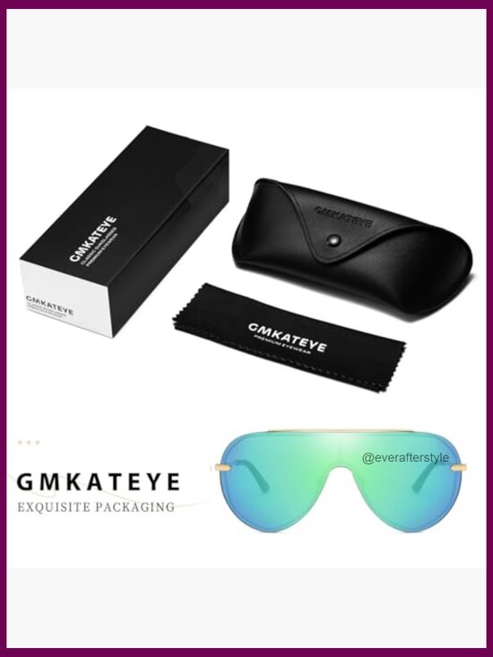 Oversized Shield Sunglasses with Gold Alloy Steel Frame, UV400 Protection